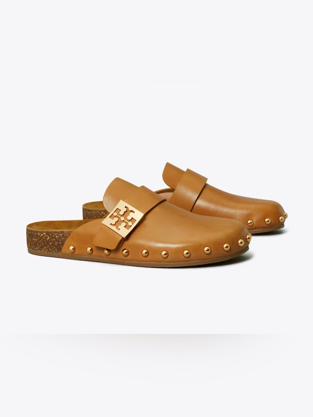 Tory Burch Mellow Buckle Clogs in Caramel Corn Leather with Gold Hardware 5.5M